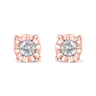 10K Rose Gold Plated .925 Sterling Silver 1/10 Cttw Round Brilliant-Cut Diamond Miracle-Set Stud Earrings (J-K Color, I3 Clarity)