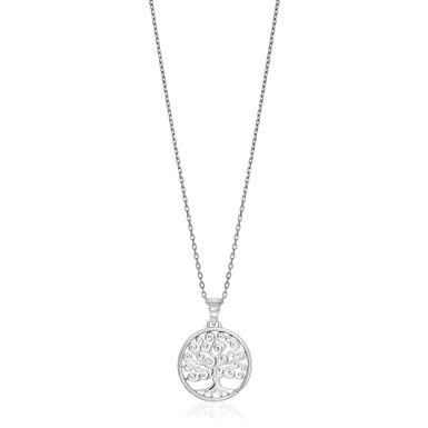 Sterling Silver Round Spiral Motif Tree of Life Necklace (18 Inch)