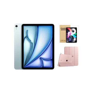 Apple - 11-inch iPad Air (Latest Model) M2 chip Wi-Fi 256GB - Blue With Rose Gold Case Bundle