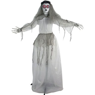 5-Ft. Sally the Haunted Animatronic Bride, Indoor or Covered Outdoor Halloween Decoration, Red LED Eyes, Battery-Operated