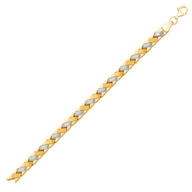 14k Two Tone Gold Fancy Weave Bracelet with Contrasting Finish (7.25 Inch)