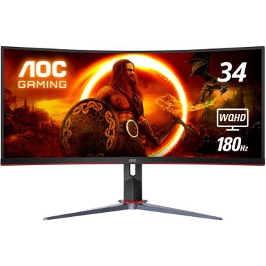 AOC - CU34G2XP 34 VA Curved Gaming Monitor WQHD (3440x1440) 180Hz 1ms Freesync HDR 400 - Black/Silver/Red