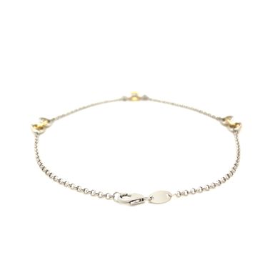 14k Yellow Gold and Sterling Silver Triple Ring Stationed Anklet (10 Inch)