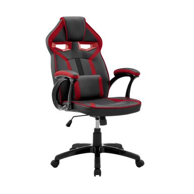 Aspect Adjustable Racing Gaming Chair in Black Faux Leather and Red Mesh with Lumbar Support Pillow