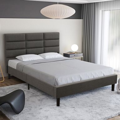 Roncy Dark Grey Upholstered Queen Platform Bed Frame