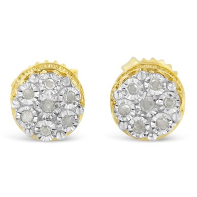 14K Yellow Gold Plated .925 Sterling Silver 1/7 Cttw Diamond Miracle Set Stud Earrings (I-J Color, I3 Promo Clarity)