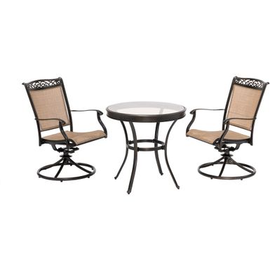 Fontana 3pc: 2 Sling Swivel Rockers, 30" Glass Top Table