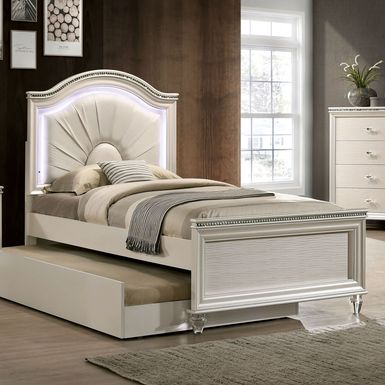 Contemporary Pearl White Upholstered Full Panel Bed