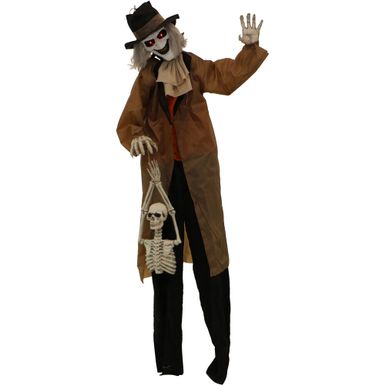 5.25-Ft. Jebediah Bones Animatronic Gravekeeper, Indoor or Covered Outdoor Halloween Decor, Red LED Eyes, Battery-Operated