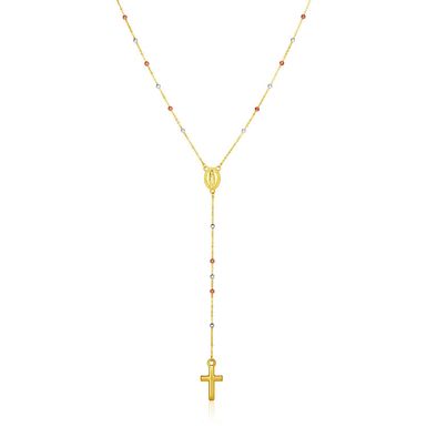 14k Tri Color Gold Lariat Rosary Necklace (26 Inch)