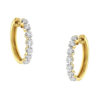 10KT Yellow Gold Diamond Huggy Hoop Earrings (1/2 cttw, J-K Color, I2-I3 Clarity)