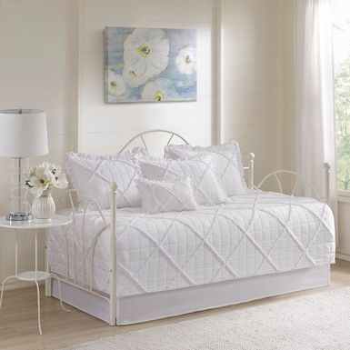 White Rosie 6 Piece Daybed Cover Set with Bedskirt and Throw Pillow Daybed