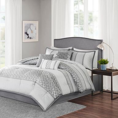 Grey Bennett 7 Piece Comforter Set, Cal King