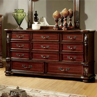 Traditional Brown Cherry 56-inch Wide 11-Drawer Wood Dresser