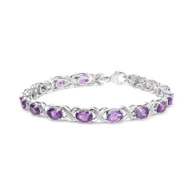 .925 Sterling Silver 7x5mm Oval Amethyst and Diamond Accent X-Link Bracelet (H-I Color, SI1-SI2 Clarity) - Size 7"