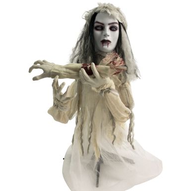 Animatronic Groundbreaker Haunted Bride with Lights and Sound, Indoor or Covered Outdoor Halloween Decoration