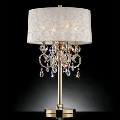 Traditional Metal and Crystal Table Lamp in Gold