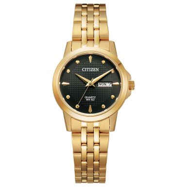 Citizen  - Ladies Quartz Gold-Tone Stainless Steel Watch Black Dial