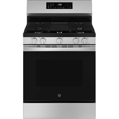 GE - 5.3 Cu. Ft. Freestanding Gas Convection Range with Steam Cleaning and EasyWash Oven Tray - Stainless Steel