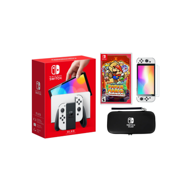 Nintendo Switch OLED White + Paper Mario: The Thousand-Year Door Bundle with Accessories