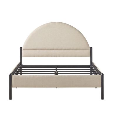 Walker Edison - Modern Upholstered Curved-Headboard Queen Bedframe - Oatmeal