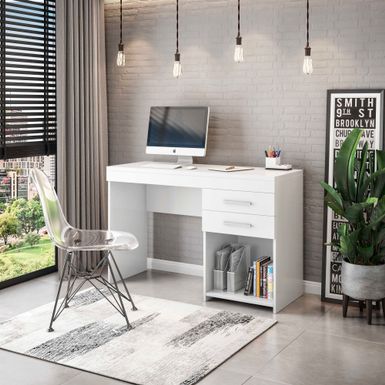 Home Office Workstation with Storage, White