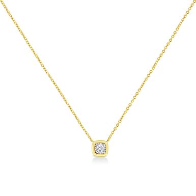 10K Yellow Gold Plated .925 Sterling Silver 1/10 Cttw Miracle Set Round Diamond Cushion Shape 18" Pendant Necklace (K-L Color, I2-I3 Clarity)