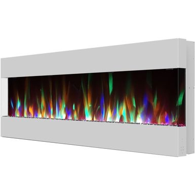 60-In. Recessed Wall Mounted Electric Fireplace with Crystal and LED Color Changing Display, White