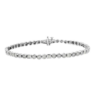 .925 Sterling Silver 1.0 Cttw Alternating Channel Set Baguette and Miracle Set Round Diamond Link Bracelet (I-J Color, I3 Clarity) - 7.25"