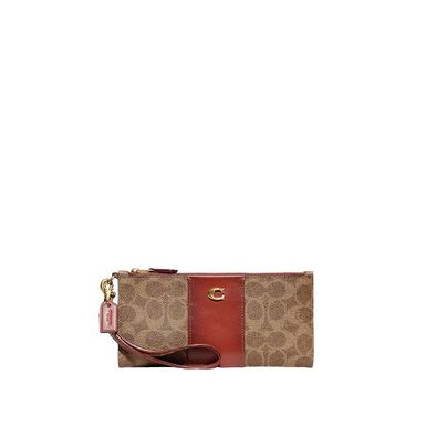 Coach Double Zip Wallet In Signature Canvas (Tan Rust)