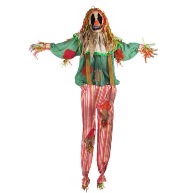 Life-Size Animatronic Scarecrow Clown with Lights and Sound, Indoor or Covered Outdoor Halloween Decoration