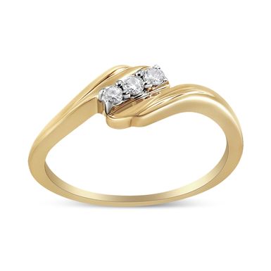 10K Yellow Gold over .925 Sterling Silver 1/10 Cttw Diamond Three-Stone Bypass Fashion Cocktail Ring ( I-J Color, I2-I3 Clarity) - Size 6