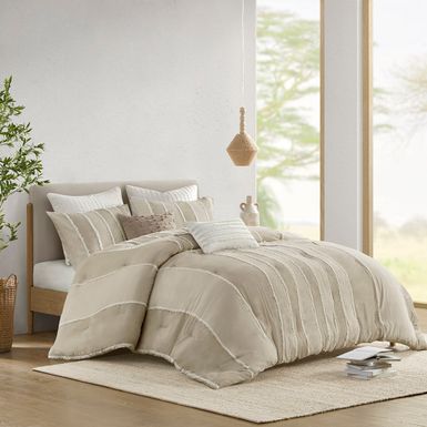 Taupe Shay 3 Piece Striped Cotton Comforter Set King/Cal King