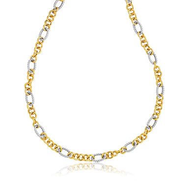 14k Two Tone Round and Cable Style Link Necklace (18 Inch)