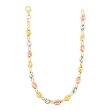 14k Tri Color Gold High Polish Puffed Mariner Link Chain