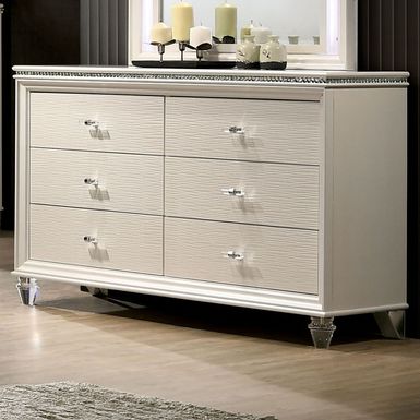 Contemporary Pearl White 55-inch Wide 6-Drawer Wood Dresser