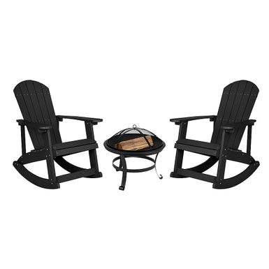 Alamont Home - Savannah Rocking Patio Chairs and Fire Pit - Black