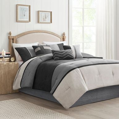 Black Palisades 7 Piece Faux Suede Comforter Set Cal King