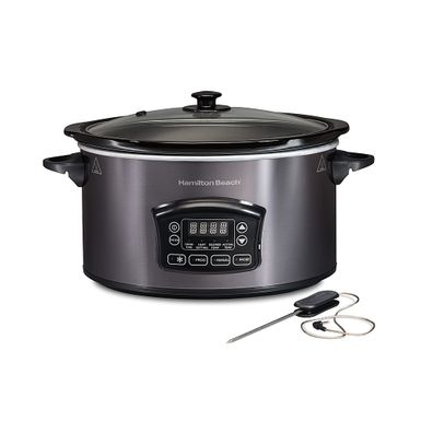 Hamilton Beach - Programmable Defrost 6-Quart Slow Cooker with Temperature Probe - Stainless Steel