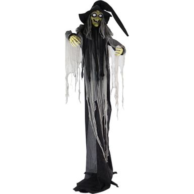 9.5-Ft. Animatronic Witch, Indoor or Covered Outdoor Halloween Decoration, Light-up White Eyes, Poseable, Battery-Operated