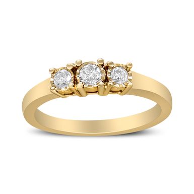 14K Yellow Gold Plated .925 Sterling Silver 1/4 Cttw Diamond 3 Stone Illusion Plate Ring (J-K Color, I1-I2 Clarity) - Size 6