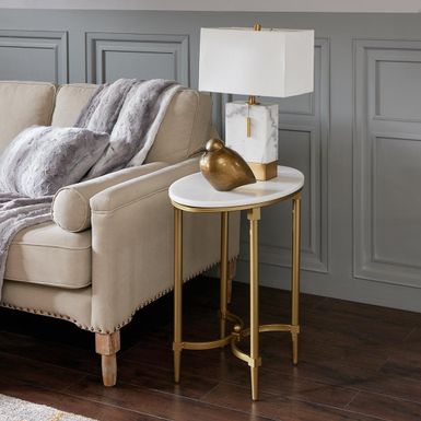 Cosette White/Gold Oval End Table