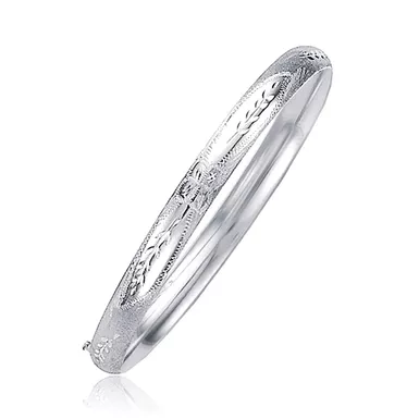 Classic Floral Carved Bangle in 14k White Gold (5.0mm) (7 Inch)