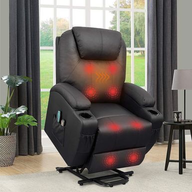 image of Power Lift Recliner Chair PU Leather for Elderly with Massage and Heating Ergonomic Lounge - Black with sku:uuwmydgaek6hu_6llu9t6astd8mu7mbs--ovr