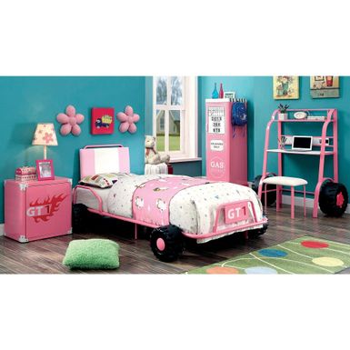 image of Tere Modern Twin Metal 5-piece Upholstered Racing Bedroom Set with USB Port by Furniture of America - Pink with sku:cywp5ucdmcl5h1ja-tlt9wstd8mu7mbs-overstock