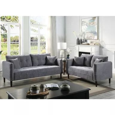 Contemporary 2-Piece Chenille Top Dark Gray Sofa Set