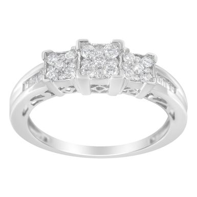 image of 10k White Gold 1/2ct TDW 3 Stone Design Diamond Band Ring (H-I, SI1-SI2) Choice of size with sku:015526r700-luxcom