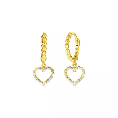 14k Two Tone Gold Beaded Hoop Earrings with Hearts