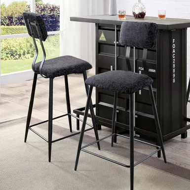 image of Industrial Bar Height Chairs in Black/Gray (Set of 2) with sku:idf-3789bk-bc-foa