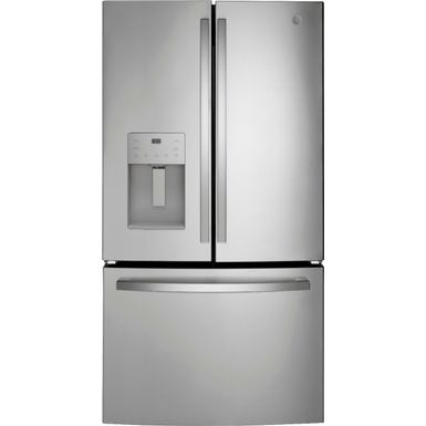 image of GE - 25.6 Cu. Ft. French Door Refrigerator - Stainless steel with sku:gfe26jymfs-electronicexpress